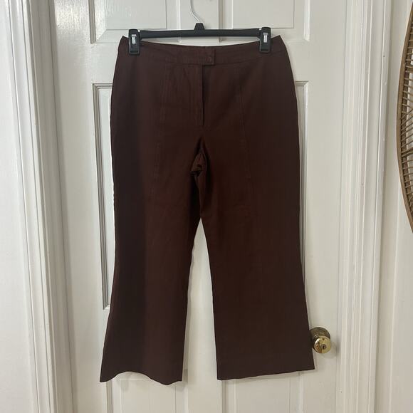 Escada Brown Cotton Crop Wide Leg Pants Sz 42 Minimalist Lagom See Measurements - Picture 1 of 6